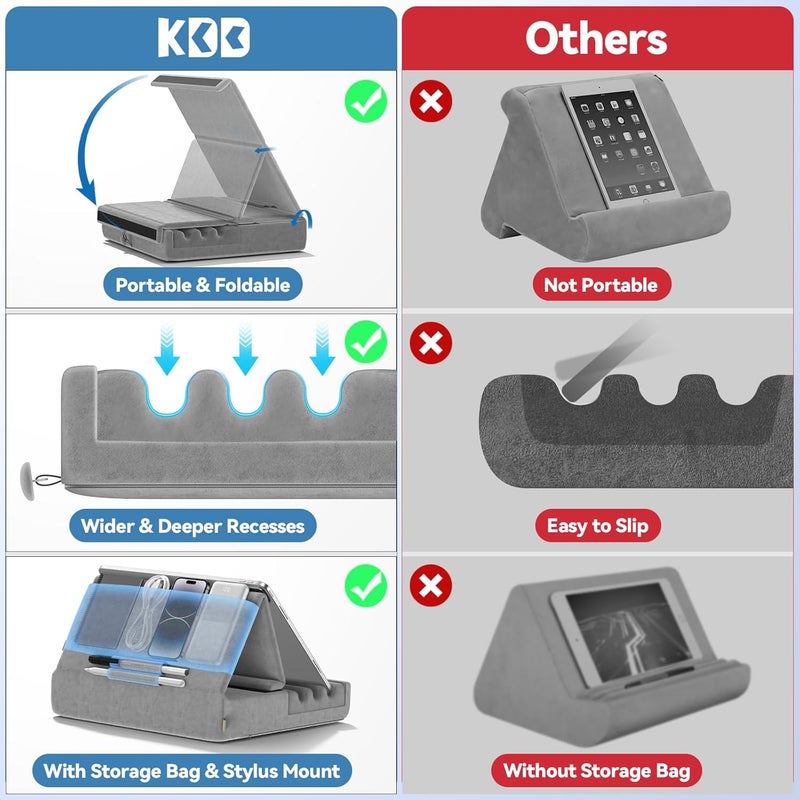 KDD Tablet Pillow Holder, Foldable iPad Stand for Lap, Bed and Desk -Tablet Soft Pad Dock with Pocket & Stylus Mount Compatible with iPad Pro 12.9, 10.5, 9.7 Air Mini 6 5 4 3, Galaxy Tab, E-Reader - Image 4